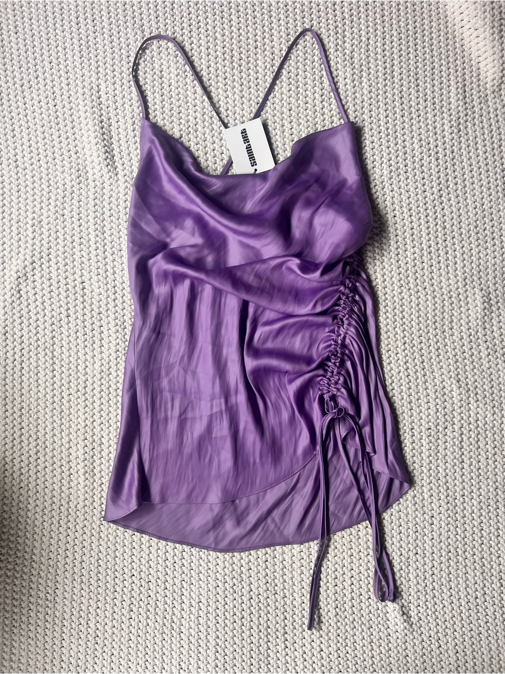 NWT Saint Art Purple Satin Cowl Neckline Side Ruching Size Large